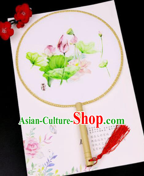 Chinese Traditional Printing Lotus Silk Fans Handmade Classical Dance Palace Fan for Women