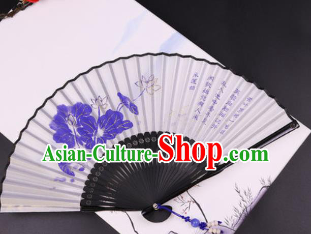 Chinese Traditional Painting Lotus Silk Fan Classical Dance Accordion Bamboo Fans Folding Fan