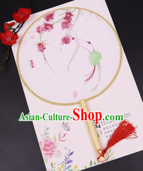 Chinese Traditional Printing Jade Pendant Silk Fans Handmade Classical Dance Palace Fan for Women
