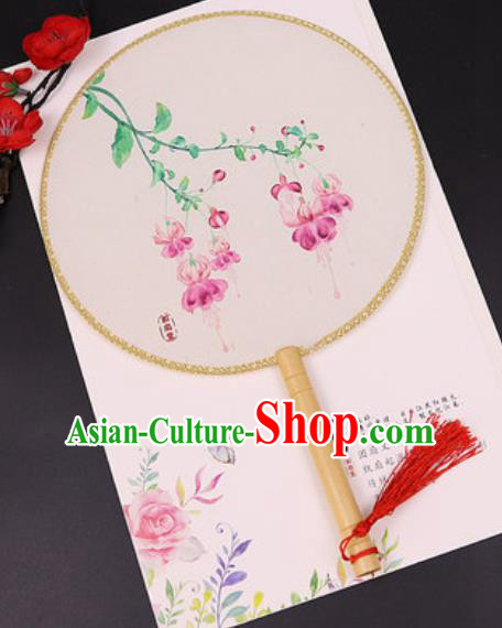 Chinese Traditional Printing Pink Flowers Silk Fans Handmade Classical Dance Palace Fan for Women