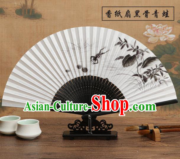 Chinese Traditional Ink Painting Black Paper Fan Classical Dance Accordion Fans Folding Fan