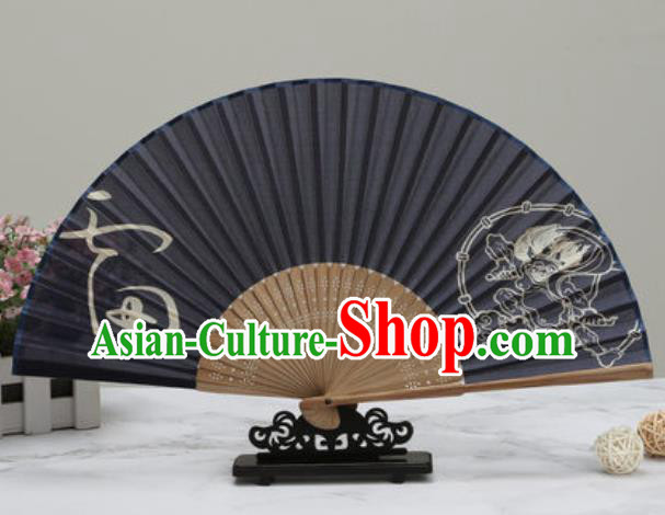 Chinese Traditional Printing Cloud Black Silk Fan Classical Dance Accordion Fans Folding Fan