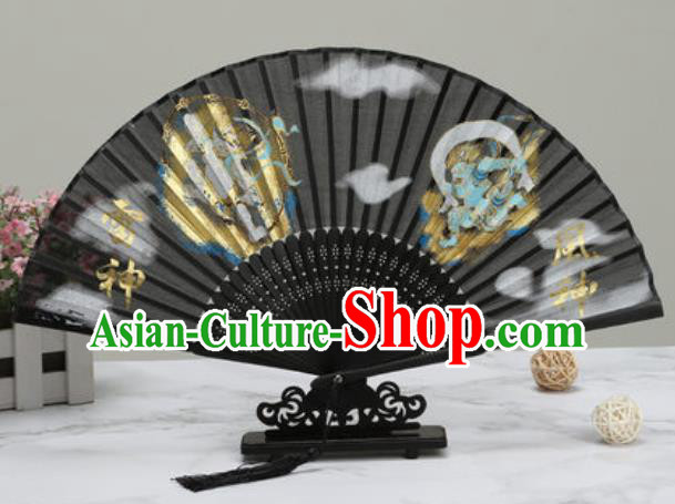 Chinese Traditional Printing Thunder Lord Silk Fan Classical Dance Accordion Fans Folding Fan