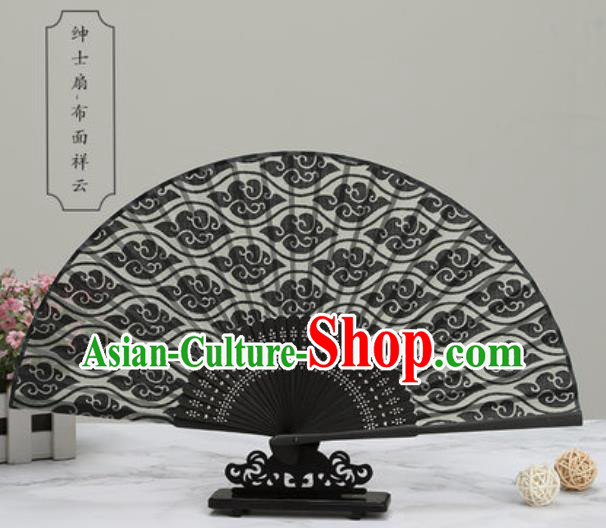 Chinese Traditional Printing Clouds Black Silk Fan Classical Dance Accordion Fans Folding Fan