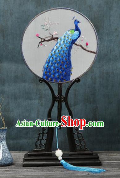Handmade Chinese Embroidered Peacock Mangnolia Ebony Silk Fans Traditional Classical Dance Palace Fan for Women
