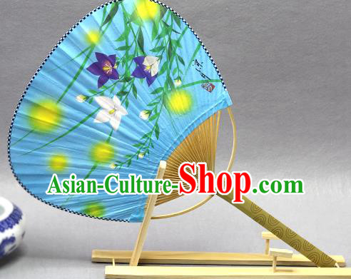Handmade Chinese Printing Flowers Blue Paper Fans Traditional Classical Dance Palace Fan for Women