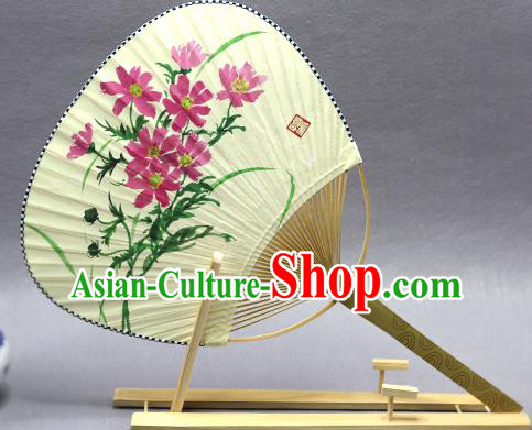 Handmade Chinese Printing Orchid Yellow Paper Fans Traditional Classical Dance Palace Fan for Women