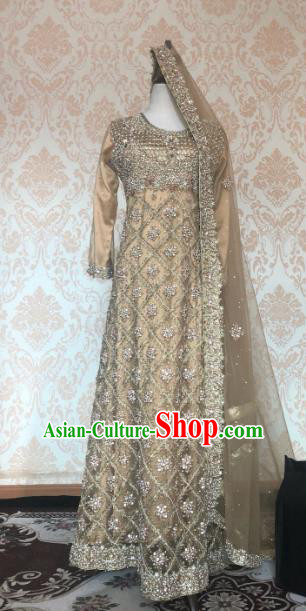 Indian Traditional Lehenga Golden Dress Asian India Wedding Costume for Women
