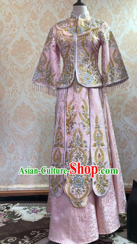 Chinese Traditional Xiu He Suit Pink Dress China Ancient Bride Wedding Costume for Women
