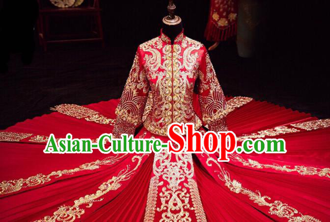 Chinese Traditional Xiu He Suit Embroidered Red Dress China Ancient Bride Wedding Costume for Women