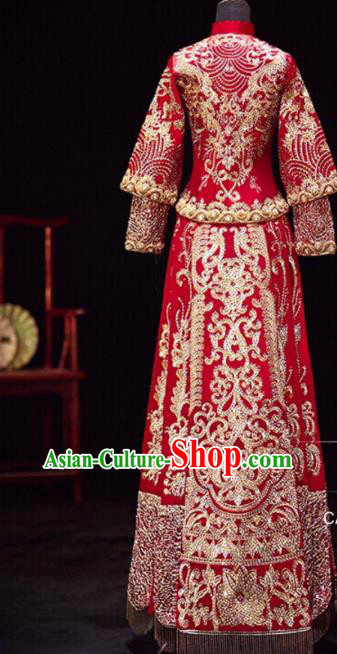 Chinese Traditional Xiu He Suit Embroidered Red Dress China Ancient Bride Wedding Costume for Women