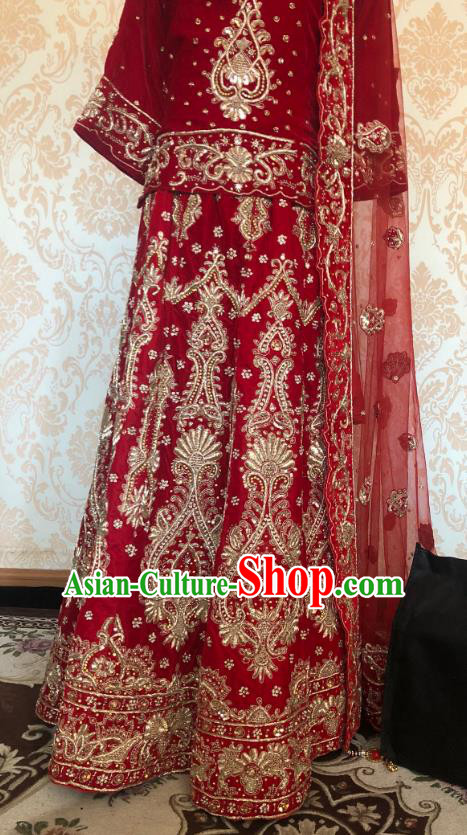 Indian Traditional Embroidered Lehenga Red Dress Asian India Bride Wedding Costume for Women