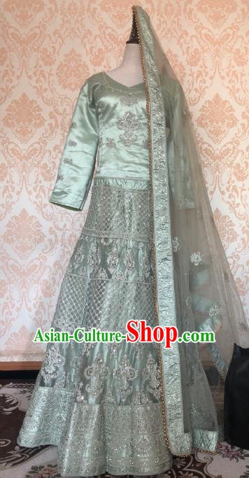 Indian Traditional Embroidered Lehenga Green Dress Asian India Bride Wedding Costume for Women