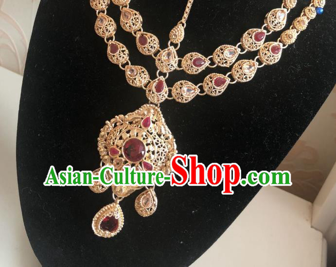 Indian Traditional Wedding Red Gem Eyebrows Pendant Asian India Bride Headwear Jewelry Accessories for Women