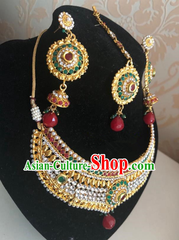 Indian Traditional Wedding Necklace and Earrings Eyebrows Pendant Asian India Bride Headwear Jewelry Accessories for Women