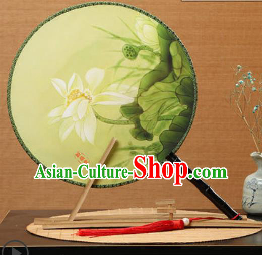 Handmade Chinese Printing Lotus Yellow Palace Fans Traditional Classical Dance Round Fan for Women