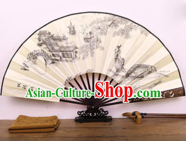 Handmade Chinese Ink Painting Maple Bridge Carving Fan Traditional Classical Dance Accordion Fans Folding Fan