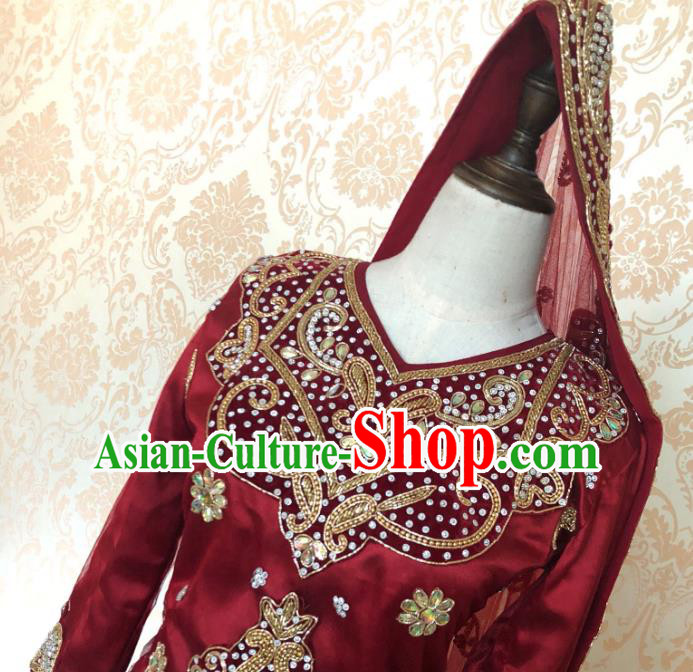 Indian Traditional Embroidered Purplish Red Lehenga Dress Asian India Bride Wedding Costume for Women