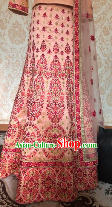 Indian Traditional Embroidered Orange Lehenga Dress Asian India Bride Wedding Costume for Women