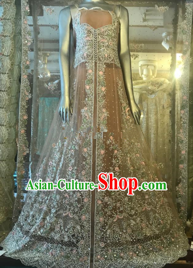 Indian Traditional Bride Exquisite Embroidered Brown Lehenga Dress Asian Hui Nationality Wedding Costume for Women