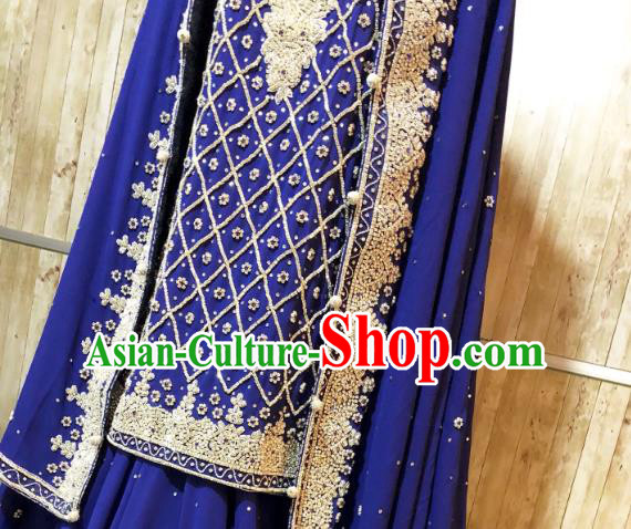 Indian Traditional Bride Royalblue Lehenga Exquisite Embroidered Dress Asian Hui Nationality Wedding Costume for Women
