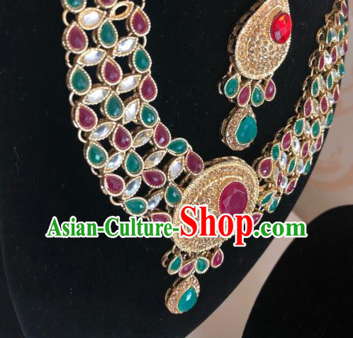 Indian Traditional Wedding Colorful Gems Eyebrows Pendant and Necklace Asian India Bride Headwear Jewelry Accessories for Women