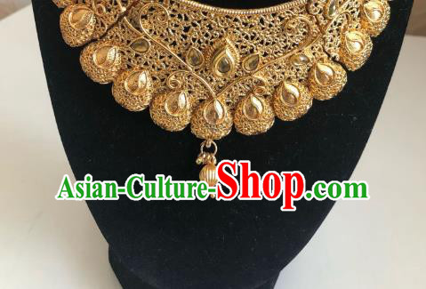 Indian Traditional Wedding Golden Eyebrows Pendant and Necklace Asian India Bride Headwear Jewelry Accessories for Women