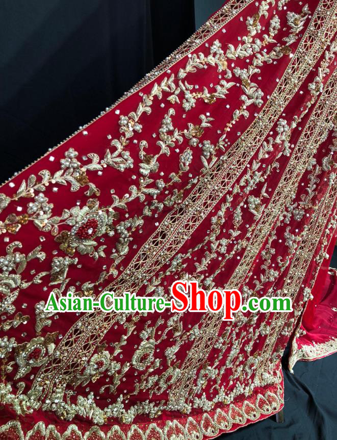 Indian Traditional Bride Embroidered Diamante Red Lehenga Dress Asian Hui Nationality Wedding Costume for Women