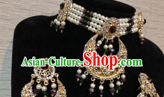Indian Court Traditional Wedding Crystal Pearls Necklace Asian India Bride Jewelry Accessories for Women