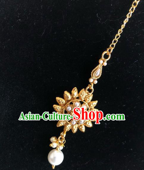Traditional Indian Court Wedding Bride Golden Pearls Eyebrows Pendant Asian India Headwear Jewelry Accessories for Women