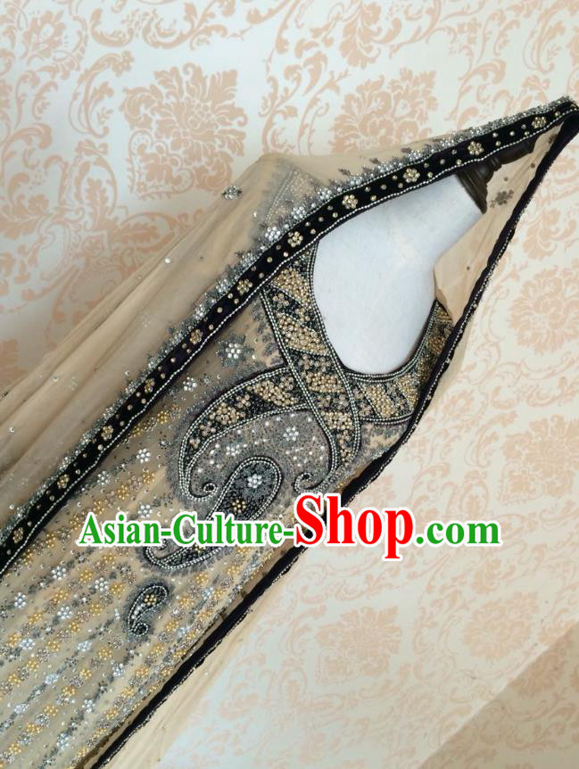 Indian Traditional Wedding Beige Lehenga Dress Asian Hui Nationality Bride Embroidered Costume for Women