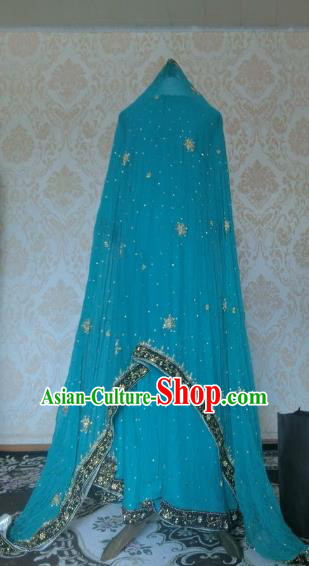 Indian Traditional Blue Lehenga Costume Asian Hui Nationality Wedding Bride Embroidered Dress for Women
