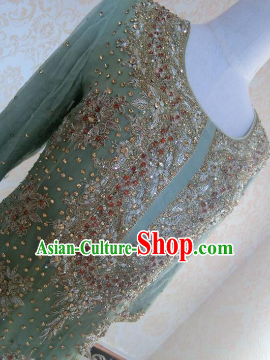 Indian Traditional Light Green Lehenga Costume Asian Hui Nationality Wedding Bride Embroidered Dress for Women