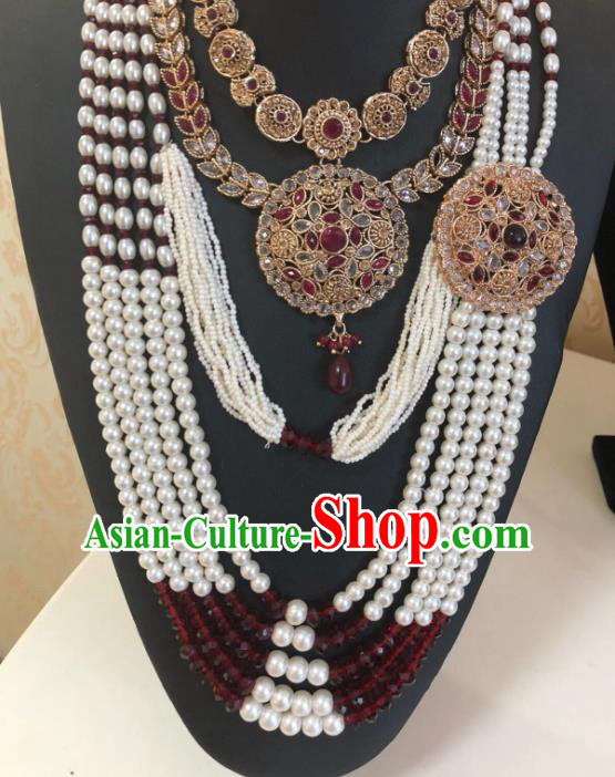 Traditional Indian Wedding Bride Eyebrows Pendant and Beads Necklace Asian India Headwear Jewelry Accessories for Women