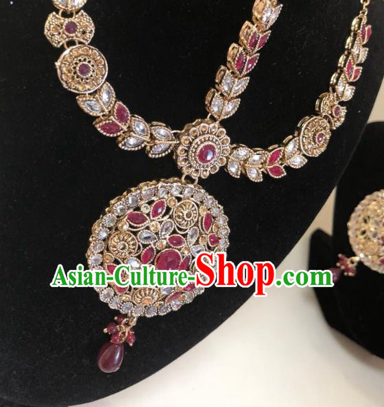 Indian Traditional Wedding Garnet Necklace Asian India Bride Jewelry Accessories for Women