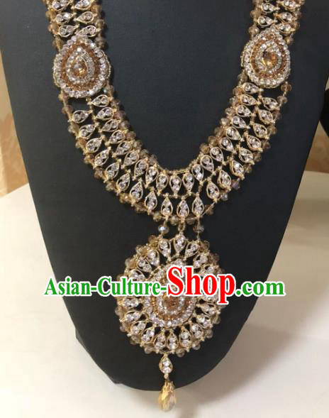 Indian Traditional Wedding Crystal Golden Necklace Asian India Bride Jewelry Accessories for Women