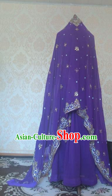 Indian Traditional Diamante Purple Lehenga Costume Asian Hui Nationality Wedding Bride Embroidered Dress for Women