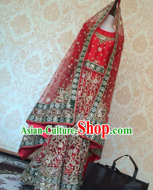 Indian Traditional Court Bride Red Lehenga Costume Asian Hui Nationality Wedding Embroidered Dress for Women