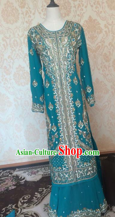 Indian Traditional Diamante Blue Lehenga Costume Asian Hui Nationality Wedding Bride Embroidered Dress for Women