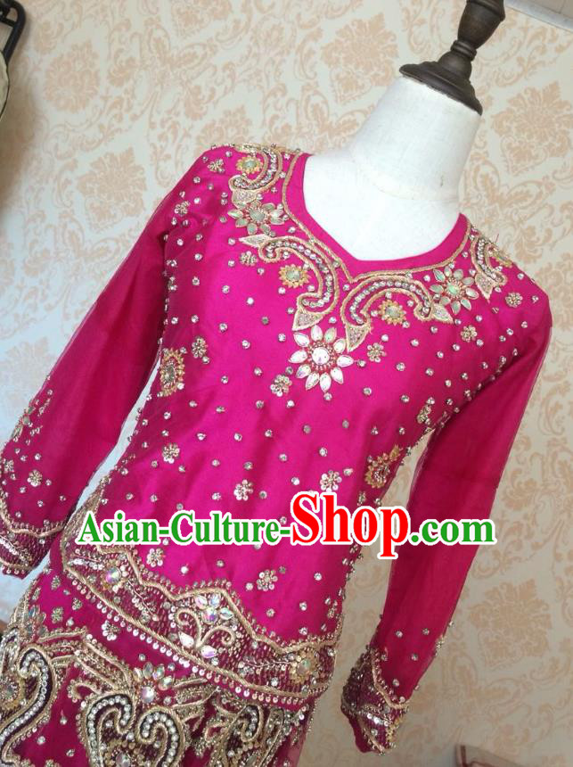 Indian Traditional Court Wedding Diamante Rosy Lehenga Costume Asian Hui Nationality Bride Embroidered Dress for Women