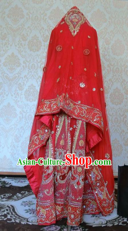Indian Traditional Diamante Red Lehenga Costume Asian Hui Nationality Wedding Bride Embroidered Dress for Women