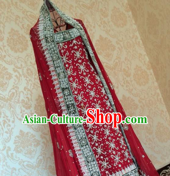 Indian Traditional Court Beading Wedding Dress Asian Hui Nationality Bride Red Lehenga Costume for Women