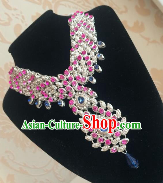 Indian Court Traditional Wedding Luxury Rosy Crystal Necklace Asian India Bride Jewelry Accessories for Women