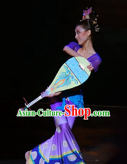 Chinese Traditional Dance Si Lu Hua Yu Flying Apsaras Purple Dress Classical Dance Stage Performance Costume for Women