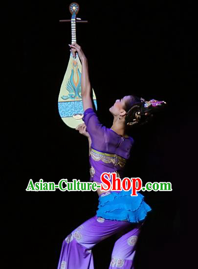 Chinese Traditional Dance Si Lu Hua Yu Flying Apsaras Purple Dress Classical Dance Stage Performance Costume for Women