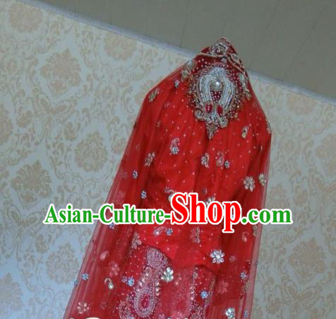 Indian Traditional Court Wedding Diamante Red Lehenga Costume Asian Hui Nationality Bride Dress for Women