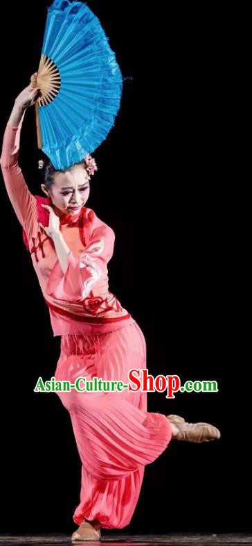 Chinese You Ran Qing Yun Folk Dance Pink Outfits Traditional Fan Dance Stage Performance Costume for Women