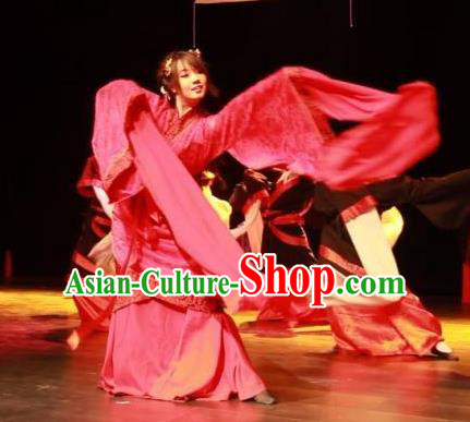 Chinese Song by the Yue Girl Han Dynasty Dance Red Dress Traditional Classical Dance Stage Performance Costume for Women