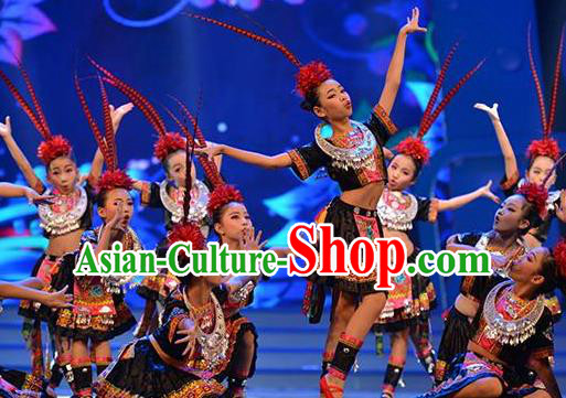 Beautiful Golden Pheasant Chinese Miao Nationality Dance Dress Traditional Folk Dance Costume for Women