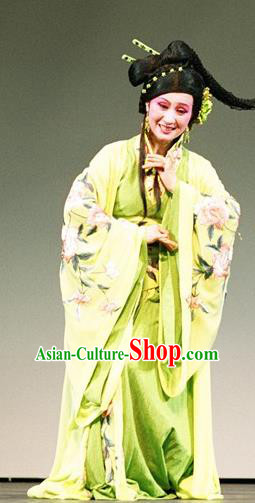 Chinese Shaoxing Opera Imperial Consort Green Dress Costumes Apparels and Headpieces Hedda or Aspiration Sky High Yue Opera Hua Tan Actress Garment